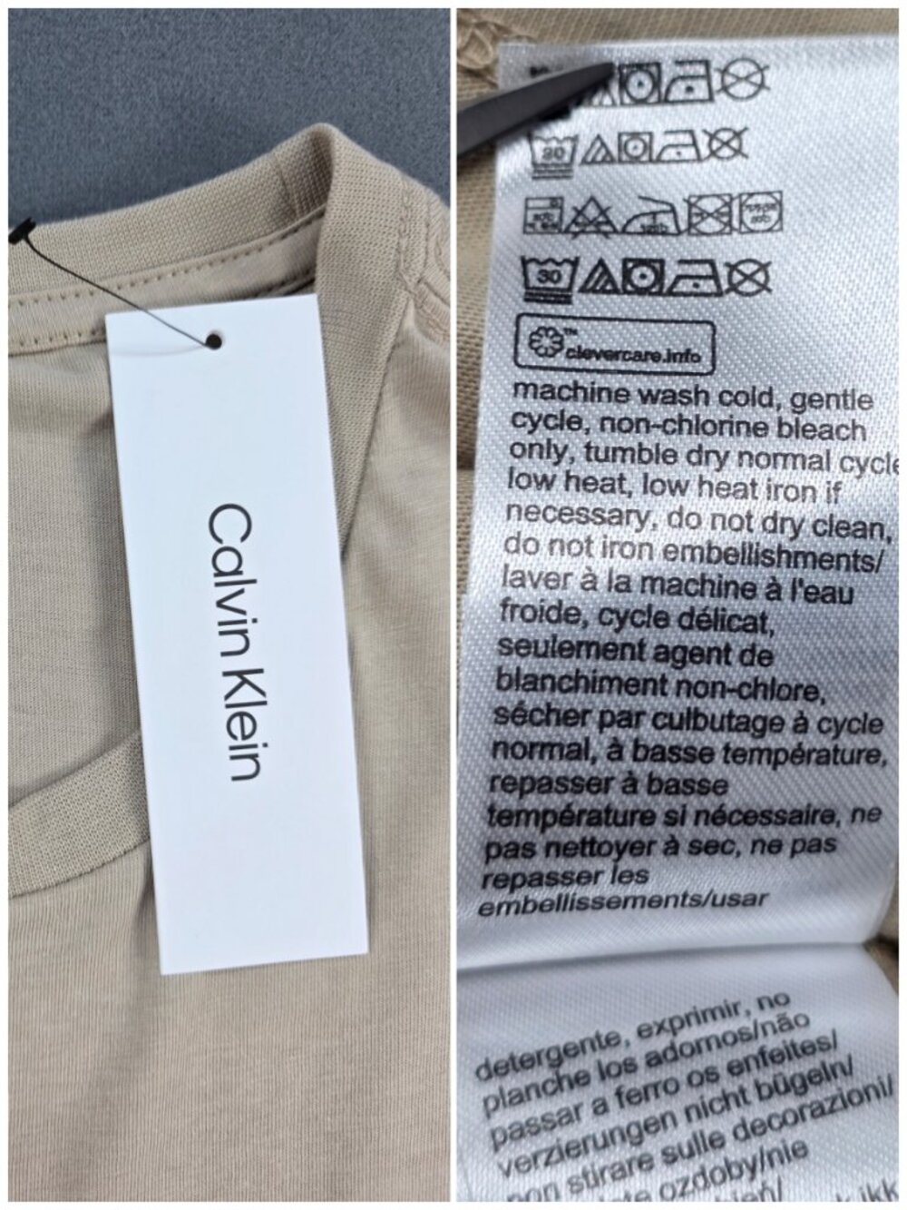 Calvin Klein Jeans Men's XL CK Logo T Shirt White Pepper Beige Cotton NWT - Picture 5 of 6